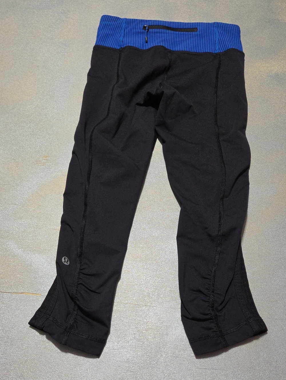 lululemon athletica Black Capri Leggings with Royal Blue Rib Waistband